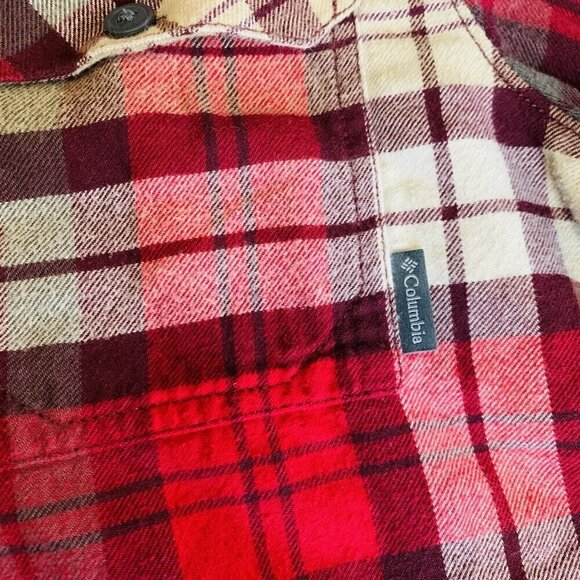 Columbia Omni-Wick Long Sleeve Button Up Flannel Shirt Men’s M Plaid Red Brown - Picture 3 of 14